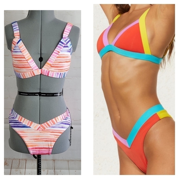 ONEONE Kameron Top & Jesse Extra Cheeky Coverage Bottom Stripe Bikini Set Medium - Picture 4 of 16